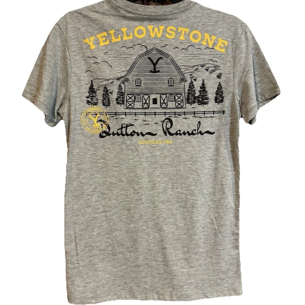 Yellowstone Dutton Ranch Shirt Mens Small NWT Gray Barn Graphic Tee Spike Cable